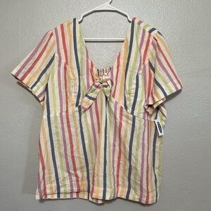 Old Navy front tie colorful striped top smocked back​​​